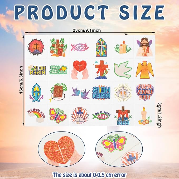 Landhoow 240 Pcs Christian Religious Tattoos Temporary for Kids Glitter Face Tattoos Cool Body Sticker Costume Accessory for Adults Boys Girls Party Favor
