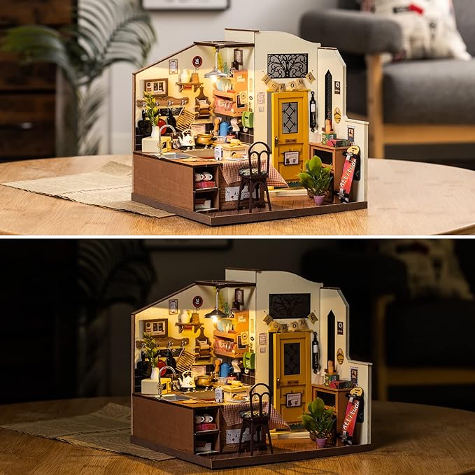 Rolife DIY Miniature Cozy Kitchen House Kit for Adults to Build, Tiny House Making Kit with Furnitures, Halloween/Christmas Decorations/Gifts for Family and Friends (Cozy Kitchen)