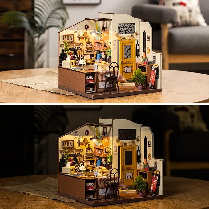 ROBOTIME Miniature House Kit DIY Mini Dollhouse with Furniture Tiny Room Kit with LED Light Hobby Wooden Craft Diorama Gift for Adults (Cozy Kitchen)