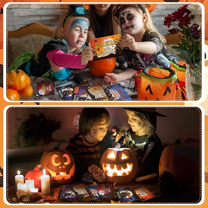 24 Sets Halloween Gifts Bulk Flashlights Set with Happy Halloween Card for Night Trick or Treat Party Favors