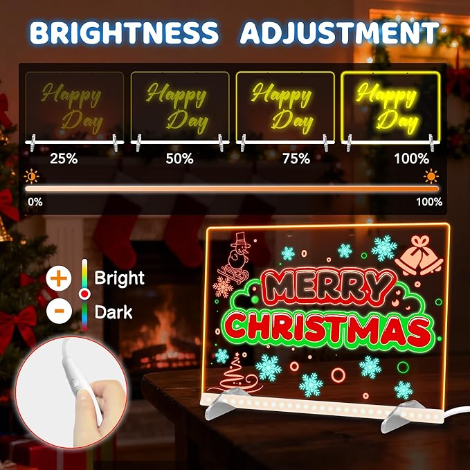 Doodle Glow Board -13.7'' X 10" LED Drawing Board for Room/Store/Festival/Christmas Gifts,etc. with 4 Modes & 7 Colors, LED Glow Drawing Board with Adapter, 7 Markers & Tracing Paper