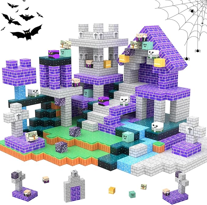 Magnetic Blocks Halloween Building Toys Gifts Construction Toys for 3 4 5 6 7 8 Year Old Boys & Girls, STEM Montessori Sensory Creative Kids Toys Halloween Party Favors