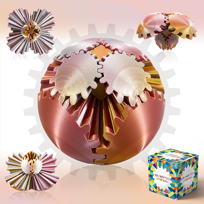 Gear Ball-3D Printed Gear Sphere,3D Printed Spin Ball Cube Fidget Toy,The Steampunk Whirling Wonder Fidget Ball Toy