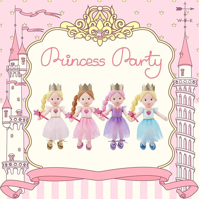 June Garden 12" Soft Baby Princess Doll Lila - Stuffed Cuddly Princess Plush Gifts for Toddler Girls - Blue Dress