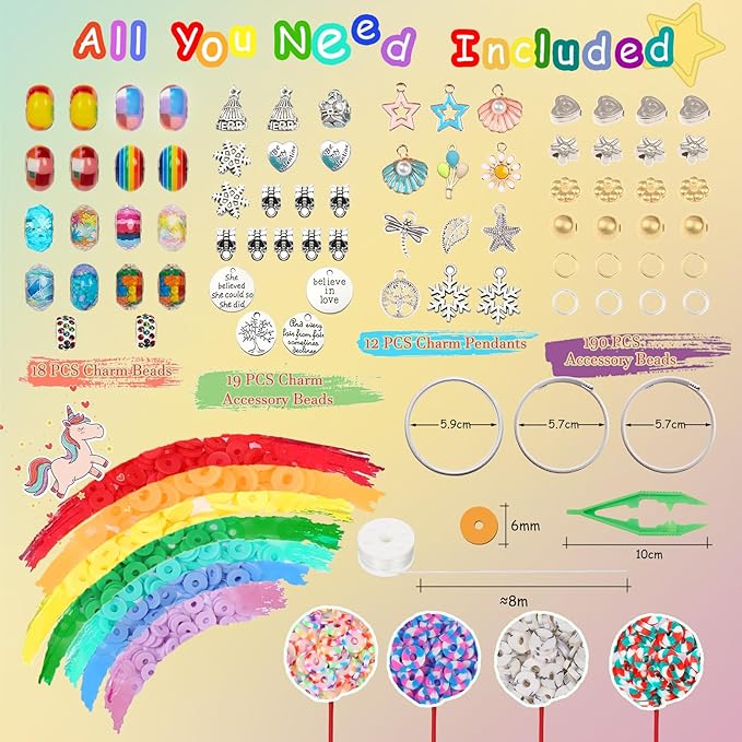 OCARDI Bracelet Making Kit,Art and Charms with Pony Beads&Clay Beads&Glass Seed Beads for Jewelry Making,Unicorn&Mermaid Crafts Birthday Christmas Gifts for Teen Girls,Toys for Teens
