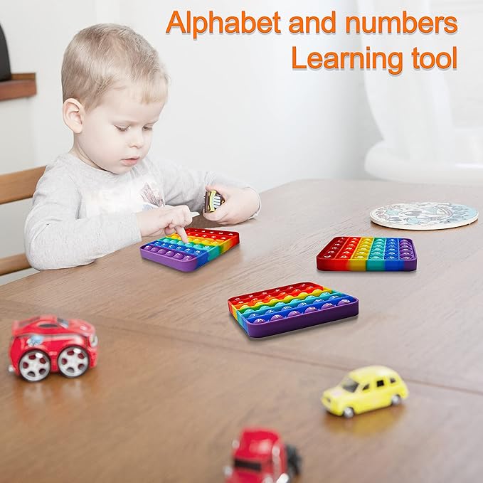 Alphabet Pop Fidget Toy Letters ABC Numbers Learning and Educational Toys Square Sensory Toys Popper Board Games Stress Relief Gifts for Kids ADHD Autism 2 Packs Single Side(Alphabet and Numbers)