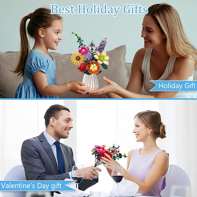 DIY Flower Bouquet Building Set, 845PCS Botanical Collection Building Toy for Kids, Girls, and Women - Perfect for Home Office Decor, Mother's Day, Valentine's Day, Birthdays