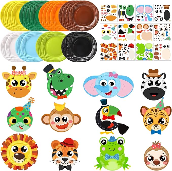 24 Pcs Arts and Crafts for Kids, Halloween Plate Craft Kits Christmas Arts Craft Animal DIY Plate Kit for Halloween Xmas Holiday Party Girl Boy Preschool Classroom DIY Project(Cute)