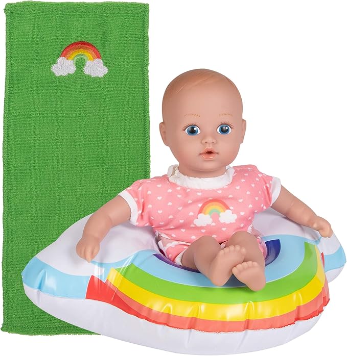 ADORA Splash Time Babies Collection, 8.5” Baby Doll w/Sweet Baby Smell, Made in Premium QuickDri Vinyl & Machine Washable, Includes Clothes & Accessories, Birthday Gift for Ages 3+ - Over The Rainbow