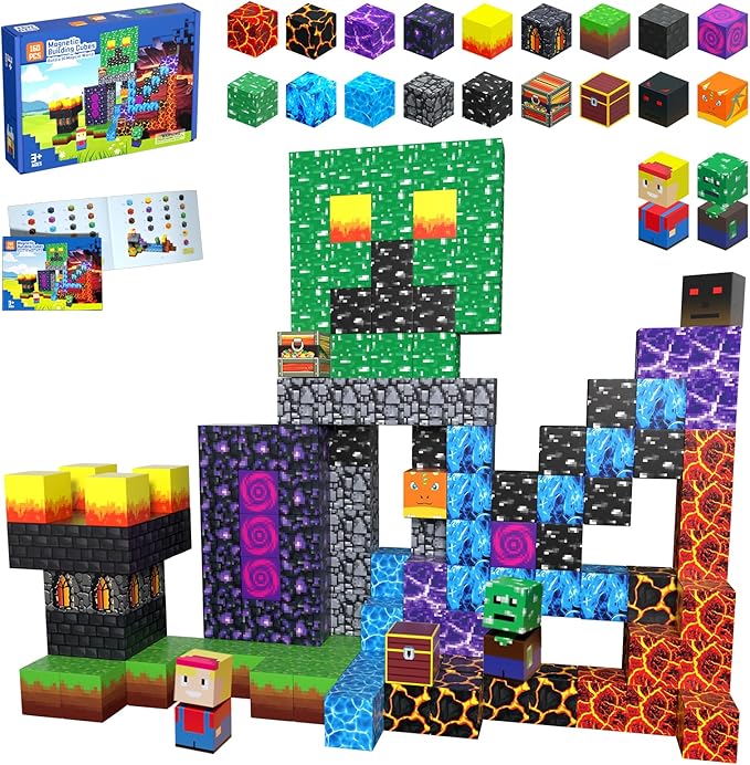 160PCS Magnetic Blocks, Magnet Building Cube, Build 3D Volcano Adventure Set, Montessori Sensory Toys for Kids Ages 3+, Preschool STEM Educational Toys, Christmas Birthday Gifts for Boys & Girls
