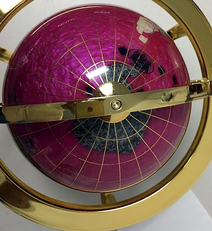 Unique Art Since 1996 10-Inch Tall Table Top Pink Pearl Swirl Ocean Gemstone World Globe with Gold Tripod Stand (PINK PEARL)