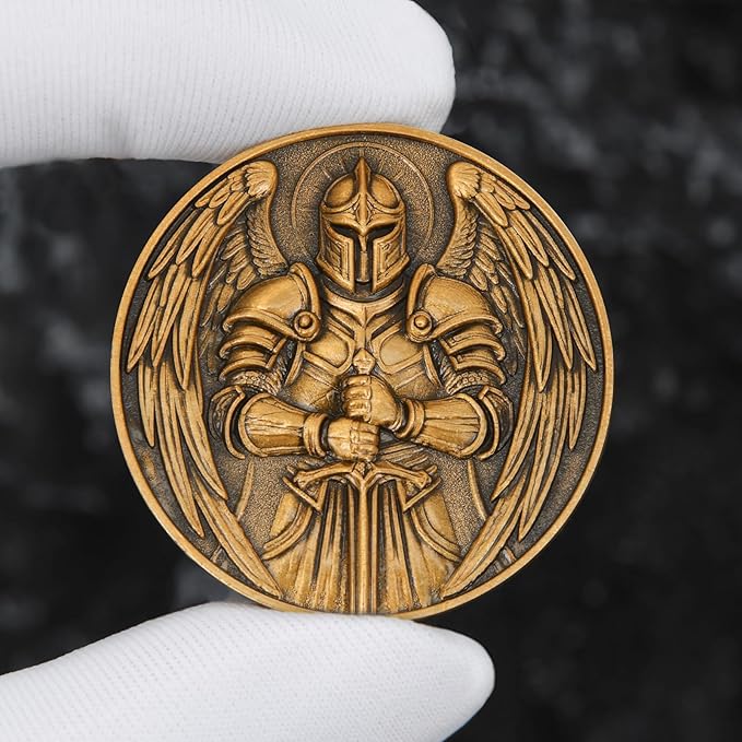 St Benedict Coin & Archangel Michael Religious Token Set - Christian Prayer Medallion with Latin Inscriptions & Guardian Angel Design