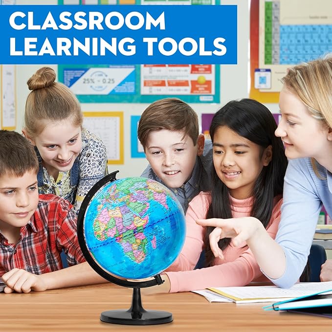 GOCHANGE Globe for Kids Learning, 10" Geography Educational Globe with Thickened Stand - More Stable for Children & Teachers, 360° Spinning Educational Tools & Desk Decorations & Gifts