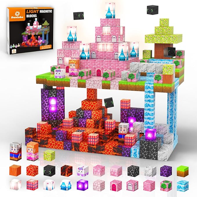 100 PCS Magnetic Blocks with Light Blocks, 1inch Light Up Rechargeable Magnetic Building Blocks for Boys Girls Ages 3+, Sensory Magnet Cubes Christmas Birthday Present Construction Toys.