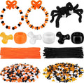 Hicarer 1250 Pieces Halloween Pony Beads DIY Kit Including 600 Pieces Halloween Crafts Pony 600 Pcs TRI Beads 50 Pcs Chenille Stems for Decor