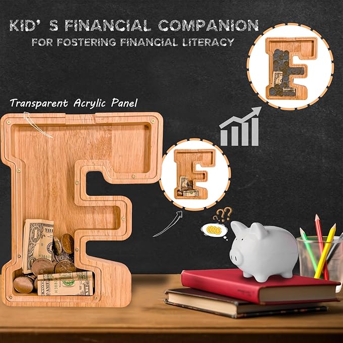 Wooden Letter Piggy Bank for Kids Larger Letter Piggy Bank for Boys and Girls Personalized Piggy Bank Initial Coin Bank Wood Kids Money Bank for Birthday and Festival