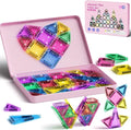 42-Piece Glitter Magnetic Tiles Travel Set with Pink Metal Box - Portable STEM Building Blocks for Kids Ages 3-8 Boys & Girls STEM Montessori Educational Toys for Airplane Car Rides