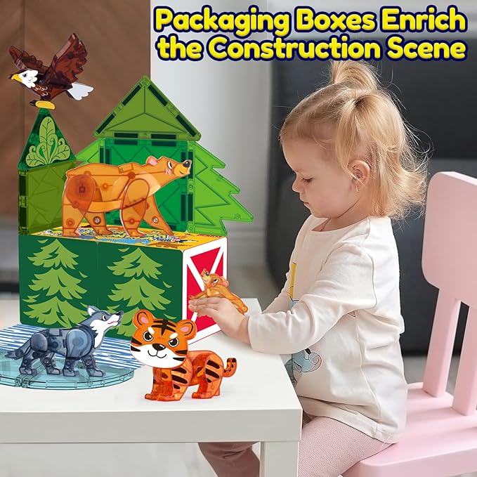 Oriate Magnet Wild Animals for Magnetic Tiles, 5pcs Movable Joints Zoo Animals for Magnetic Blocks, Animal Toys Compatible with Magnetic Tiles, Educational Magnetic Building Tiles for Kids