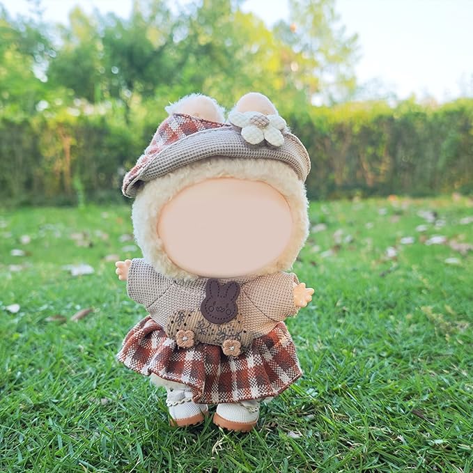 Clothes for 17cm Doll, 2 PCS Cute Brown Hat & Dress Set, Dress up Outfit Exquisite Accessories for Dolls