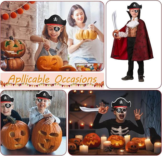 Legigo 36 Pcs Funny Pirate Party Set- Include 12 Pirate Hats, 12 Eye Patches, 12 Inflatable Swords for Pirate Party Cosplay Caribbean Dress Accessories