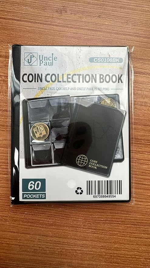 Coin Collection Album 60 Pockets - 4.5x4.5cm/1.8x1.8 inch Coin Holder Book Coin Storage Album Money Penny Pocket for Collectors Black CS0106BK