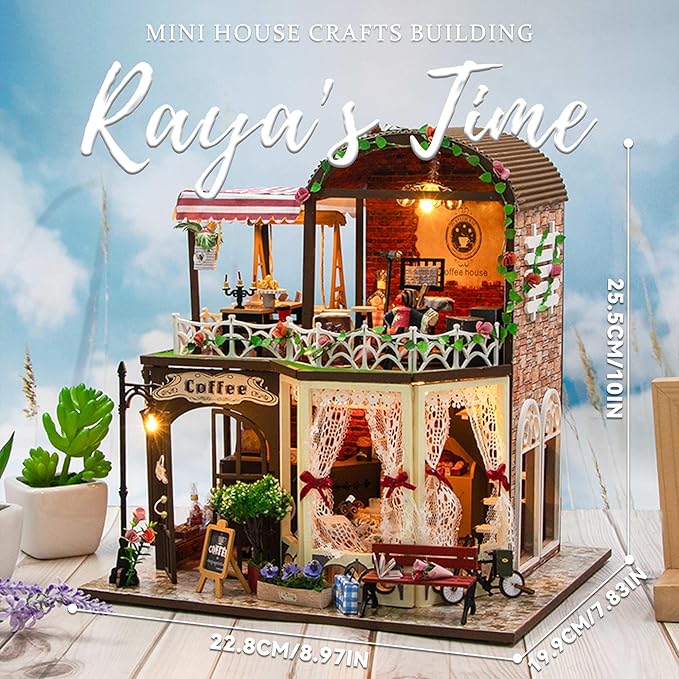 Flever DIY Miniature House Kit, Tiny Home Kit with LED Light, Mini House Build Craft Kits for Adults and Teens, Home Decor Creative Gift for Family/Friends (Raya's Time)