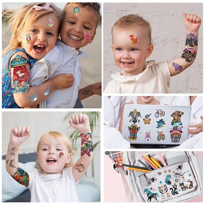 52 PCS Kids Full Arm Temporary Tattoos - Rocket Car Dinosaur Planet Astronaut & Dolphin Castle Cat Body Tattoos Stickers for Boys & Girls, Party Supplies Gifts