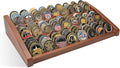 Challenge Coin Display Holder, 12 Rows Solid Wood Military Coin Stand Holds 80-100 Coins, Army Coin Display Rack for Desk (Walnut Finish)