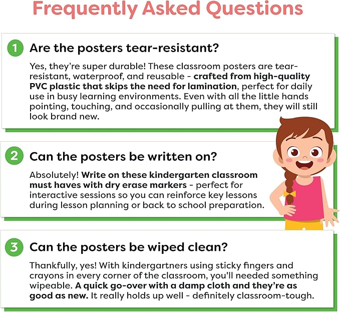 Classroom Posters - 20pcs Set 16” x 11” Educational Posters For Toddlers 1-3 - Classroom Decor - Elementary Preschool Kindergarten Classroom Must Haves Supplies - Preschool Learning Activities