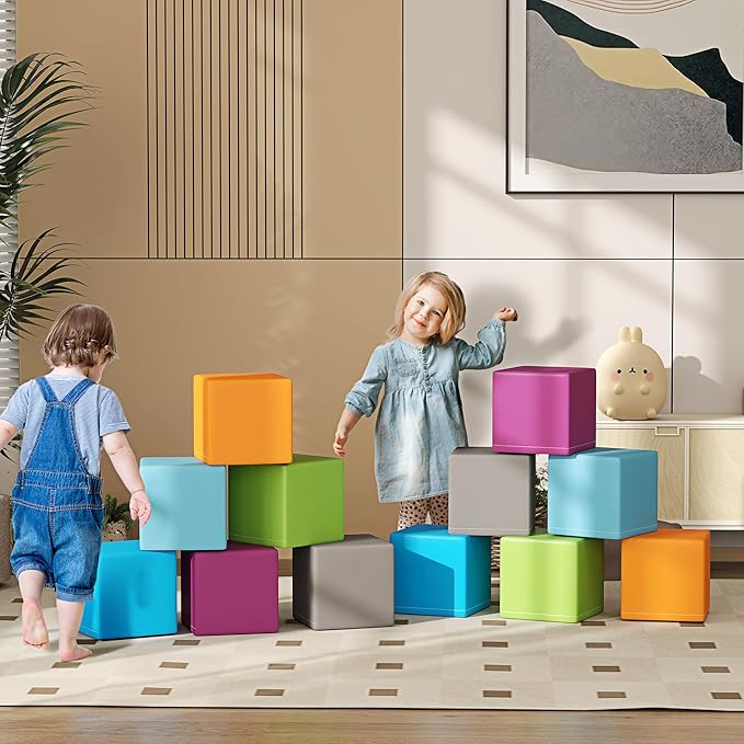 Soozier 12 Piece Soft Play Blocks Soft Foam Toy Building and Stacking Blocks Compliant Learning Toys for Toddler Baby Kids Preschool, Contemporary