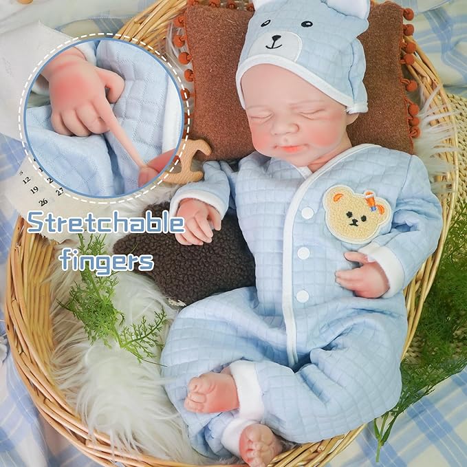 Reborn Baby Dolls Silicone Full Body 18.89in Weighted Real Life Closed-Eyes Boy Dolls Lifelike Newborn Baby Soft Body Flexible Limbs Not Vinyl