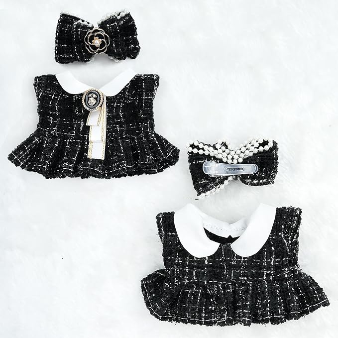 17cm Doll Clothes Set-Adorable Outfits for Dolls-Stylish Accessaries Clothes Dress-Up-Replaceable Clothing Collections, Includes Hat, Top, Skirt(Black-Style D)