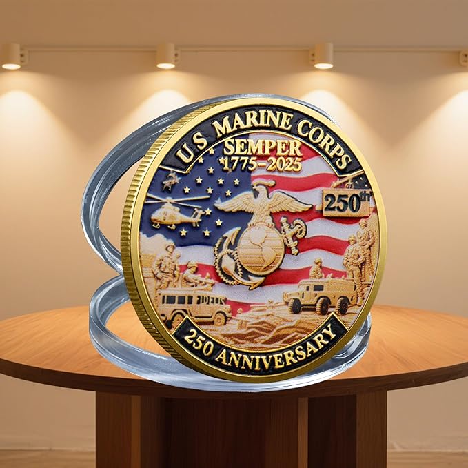 250th Anniversary Marine Corps & U.S. Army Challenge Coins – Double-Sided 1.57” Military Collectible Coins with Engraved Emblems – Patriotic Veteran Gift for USMC 250th Anniversary