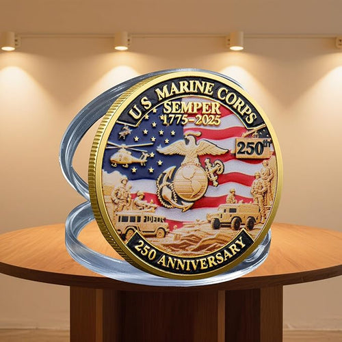 250th Anniversary Marine Corps & U.S. Army Challenge Coins – Double-Sided 1.57” Military Collectible Coins with Engraved Emblems – Patriotic Veteran Gift for USMC 250th Anniversary