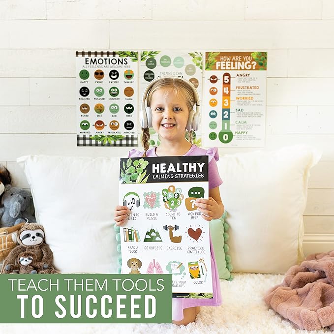 Hadley Designs Feelings Chart For Kids Ages 4-8- Emotions Chart For Toddlers 3-5, Counseling Feelings Posters For Classroom Calming Corner, Social Emotional Learning Posters, Farmhouse Classroom Decor