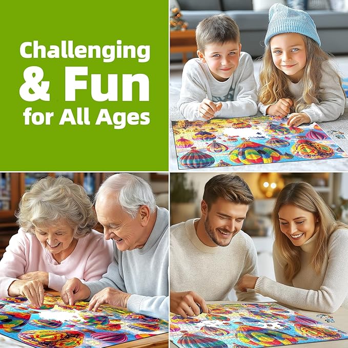 Hot Air Balloon 1000 Piece Puzzle for Adults Unique Colorful Castle Puzzles for Adults 1000 Pieces Landscape Jigsaw Puzzles 1000 Pieces Family Challenging Puzzle (27.5"x19.6")