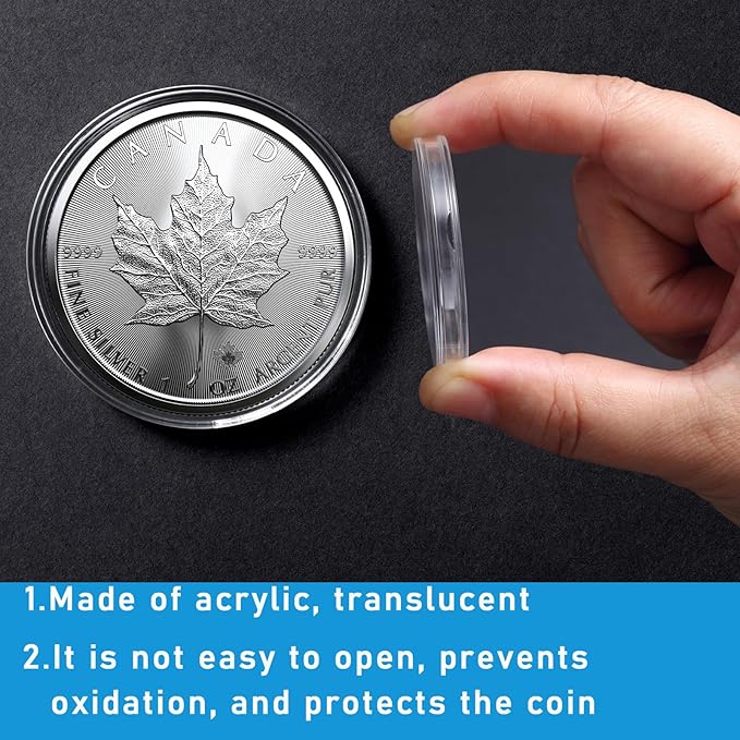20 Pcs 38mm Silver Dollar Coin Holders for Silver Canadian Maple Leaf, Morgan, Peace, Eisenhower Acrylic Coin Capsule, Coin Storage Cases, Coin Collection Supplies
