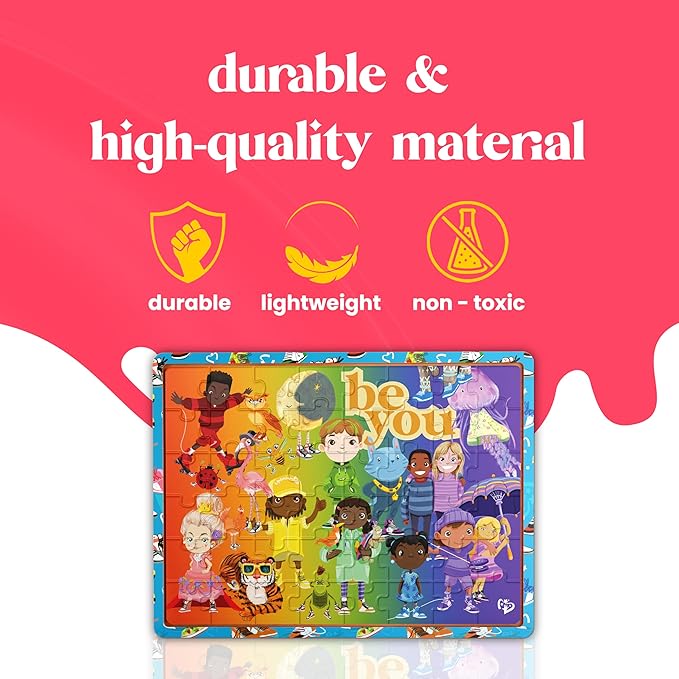 48pc FSC Wooden Tray Puzzle - Upbounders® Be You Rainbow Kicks & Zoo Animals | Colorful Sneakers, Multicultural Kids | Ages 4+ Educational Toy