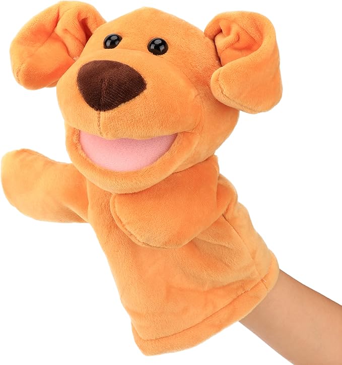 Easfan Puppy Hand Puppet Soft Animal Plush Toy with Movable Mouth Interactive Storytelling Cute Dog Toys Creativity Imagination Christmas Birthday Gifts for Toddlers Kids, Brown