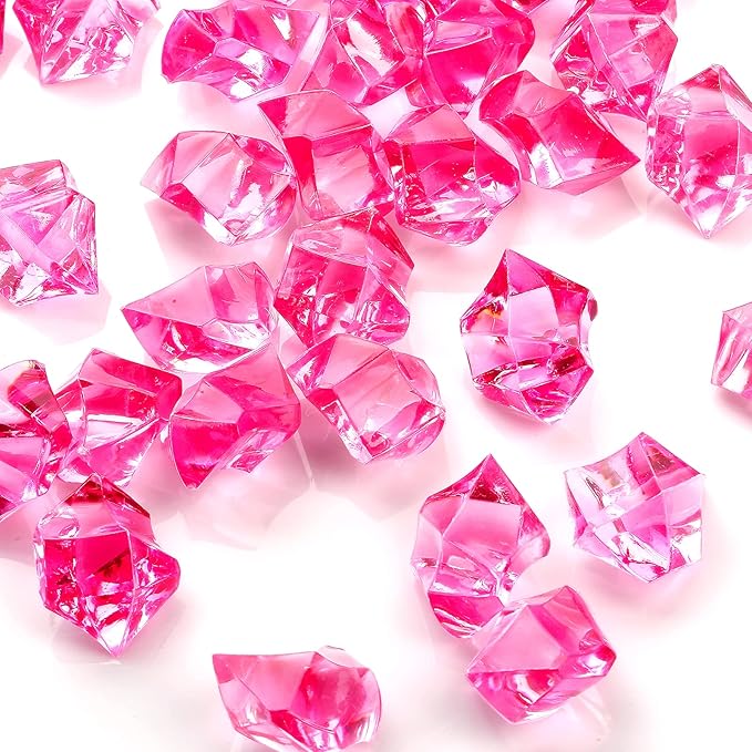 TeeLiy 150 PCS Acrylic Fushsia Crushed Ice Rock Crystals Treasure Gem Plastic Fake Ice for Vase Fillers Decoration, Table Scatters, Event, Wedding, Arts & Crafts, Home Birthday Decoration