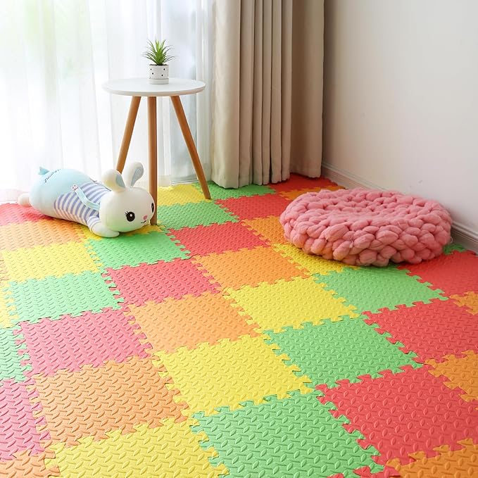 Foam Play Mat for Baby, 0.4 Inch Thick Foam Interlocking Floor Mats, Soft Non-Toxic Baby Playmat, Solid Colored Puzzle Play Mat Kids Floor Mats, 16 Tiles, Red/Orange/Yellow/Green