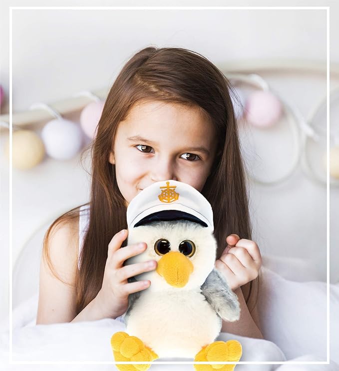 DolliBu Plush Seagull Stuffed Animal - Soft Huggable Gray Seagull Sailor, Adorable Playtime Plush Toy Animal, Cute Sea Bird Cuddle Gifts for Kids & Adults - 8 Inch