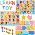 Wooden Puzzles for Toddlers, Voamuw Alphabet Number Shape Learning Education Preschool Toys for Kids Ages 3-6 Years Old (Set of 3)
