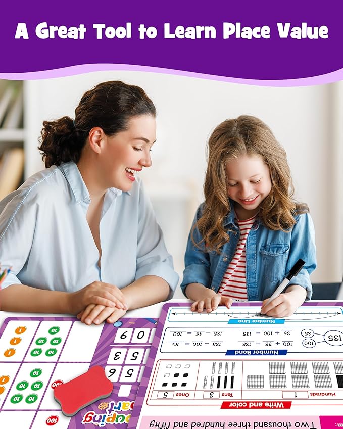 Regrouping Base Ten Place Value, Addition and Subtraction Math Manipulatives for 1st 2nd 3rd Grade, Double Sided Magnetic Dry Erase Board for Kids Classroom Must Haves Homeschool Supplies