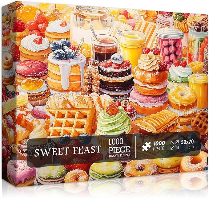 PICKFORU Food Puzzles for Adults, 1000 Pieces, Chocolate Sweet Candy Cake Donut Puzzle, Colorful Cupcakes, Challenging Difficult Hard Jigsaw Puzzle