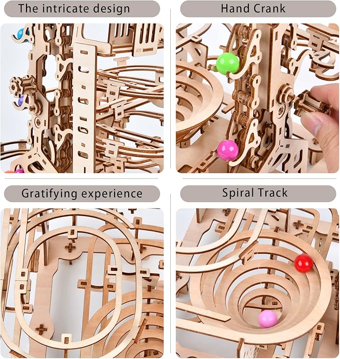 3D Wooden Puzzles Marble Run Chain Kit, Wood Creative Mechanical Puzzles Assembly Model Building Kits to Build for Adults & Kids, DIY Wooden Puzzle Hobbies Toys for Adults &Teens Gifts