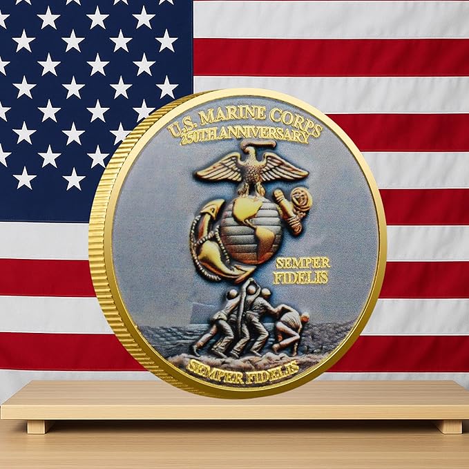 USMC 250th Anniversary Challenge Coin – Double-Sided Marine Corps Commemorative with Bulldog & Iwo Jima – Military Gift for Veterans & Collectors (3PCS)