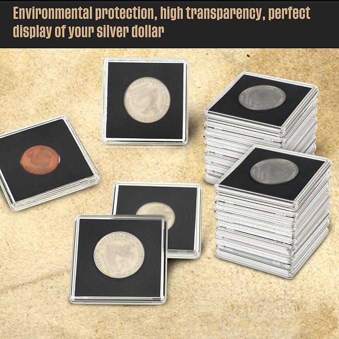 Vicenpal 50 Pcs Silver Dollar Coin Holder Clear Coin Capsules with Foam Gasket Acrylic Organizer Morgan Dollar Collection Case Display Box Plastic Storage Protectors 20/25/30/35/40mm