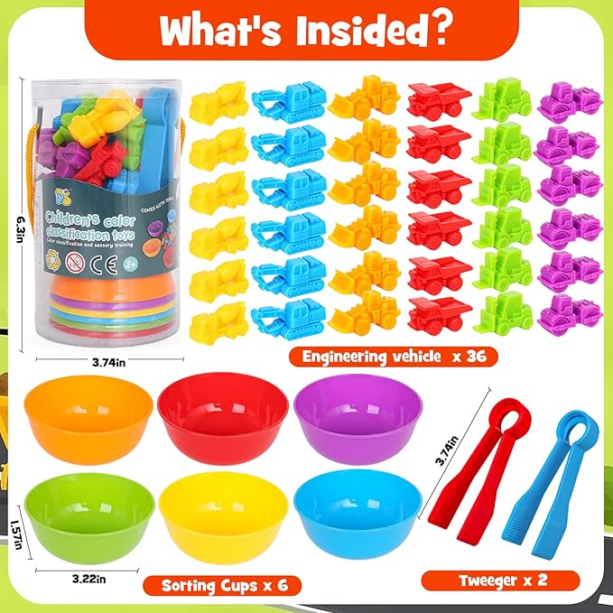 Counting Transportation Color Sorting Toys for Toddlers,Montessori STEM Sensory Preschool Toddler Educational Activities Learning Fine Motor Sorting Matching Games for Kids Boys Girls Ages 3+