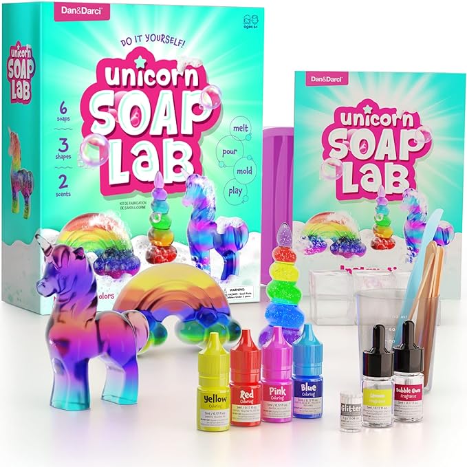 Dan&Darci Unicorn Soap Making Kit - Girls Christmas Crafts DIY Project Age 6+ Year Old Kids - Unicorn Girl Gifts - Science Activity Teenage Gift - Make Your Own Soap - Craft Toys Ages 6 7 8 9 10 11 12